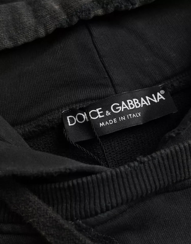 Black Cotton Hooded Short Sleeves Cropped T-shirt Dolce & Gabbana