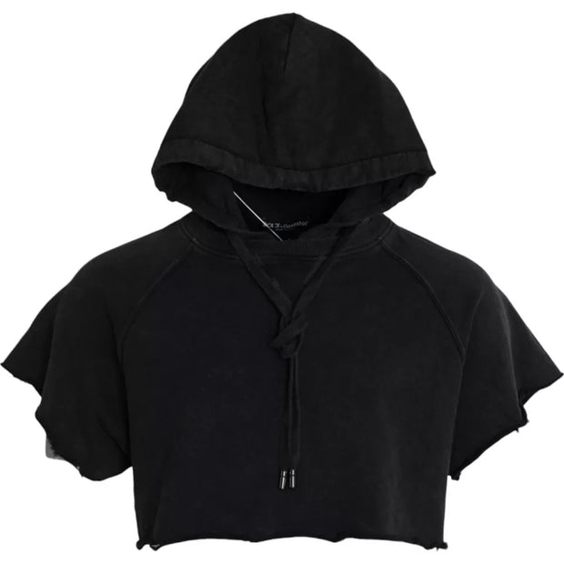 Black Cotton Hooded Short Sleeves Cropped T-shirt Dolce & Gabbana