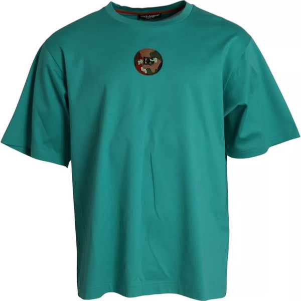 Green Logo Patch Round Neck Cotton  T-shirt Dolce & Gabbana