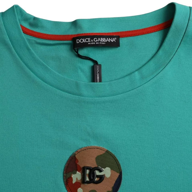 Green Logo Patch Round Neck Cotton  T-shirt Dolce & Gabbana