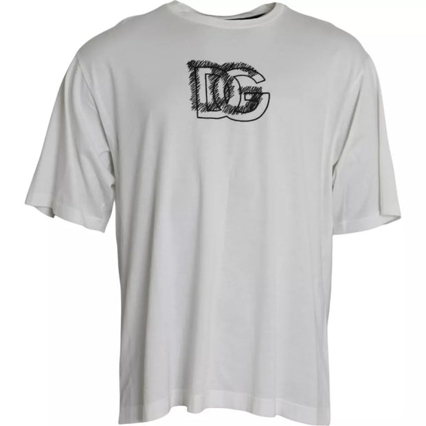 White Logo Round Neck Short Sleeves T-shirt Dolce & Gabbana