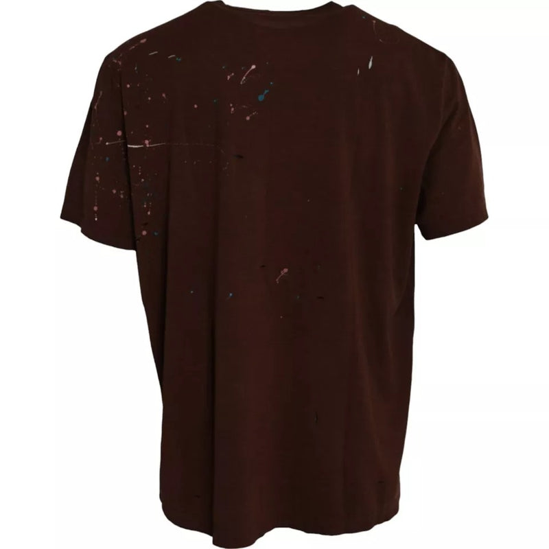 Brown Color Splash Cotton Crew Neck T-shirt Dolce & Gabbana