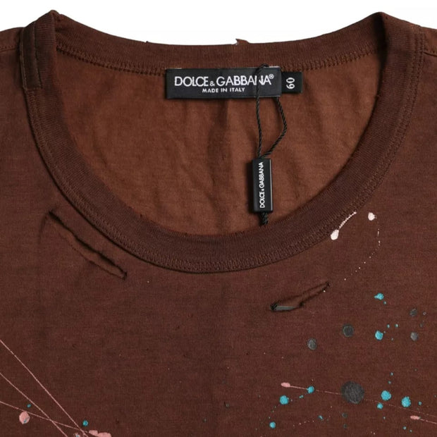 Brown Color Splash Cotton Crew Neck T-shirt Dolce & Gabbana