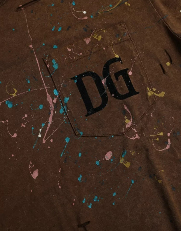 Brown Color Splash Cotton Crew Neck T-shirt Dolce & Gabbana