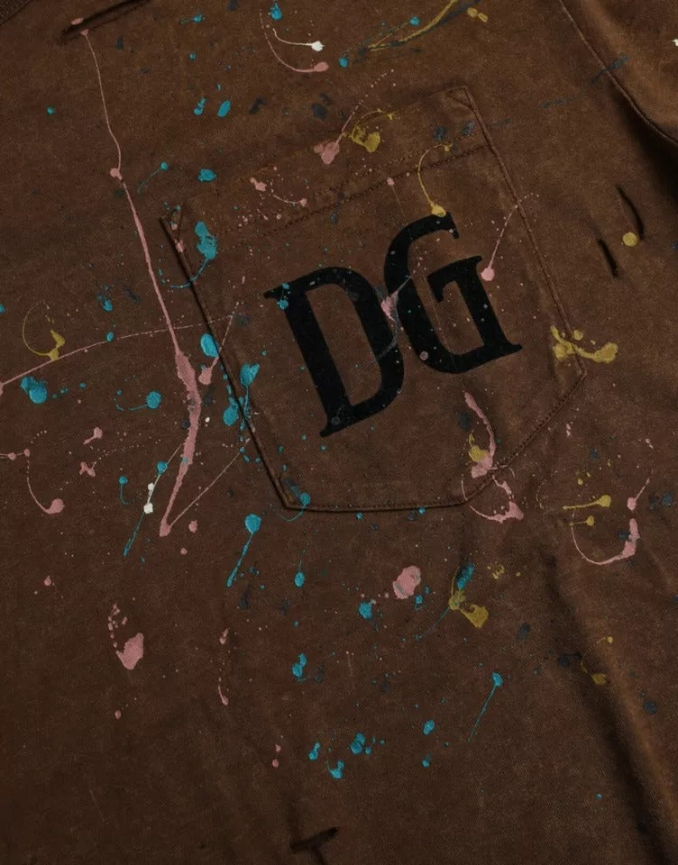 Brown Color Splash Cotton Crew Neck T-shirt Dolce & Gabbana