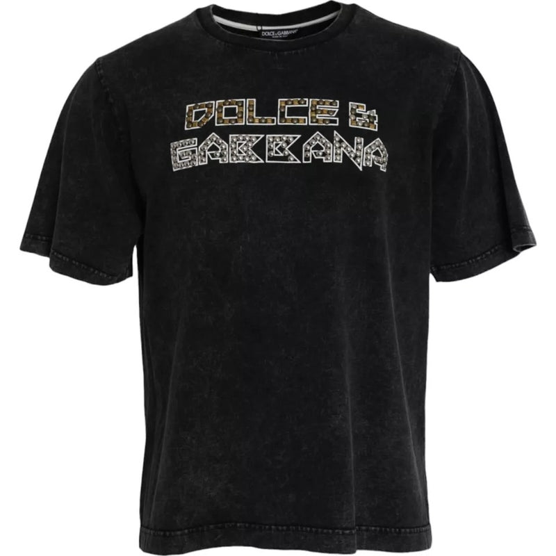 Black Logo Print Cotton Crewneck Men T-shirt Dolce & Gabbana