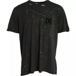 Gray Color Splash Cotton Crew Neck T-shirt Dolce & Gabbana