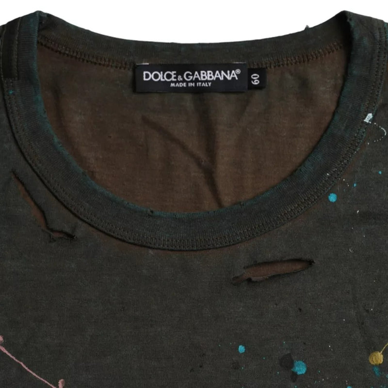 Gray Color Splash Cotton Crew Neck T-shirt Dolce & Gabbana