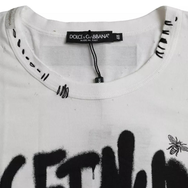 White Graphic Print Cotton Crew Neck T-shirt Dolce & Gabbana