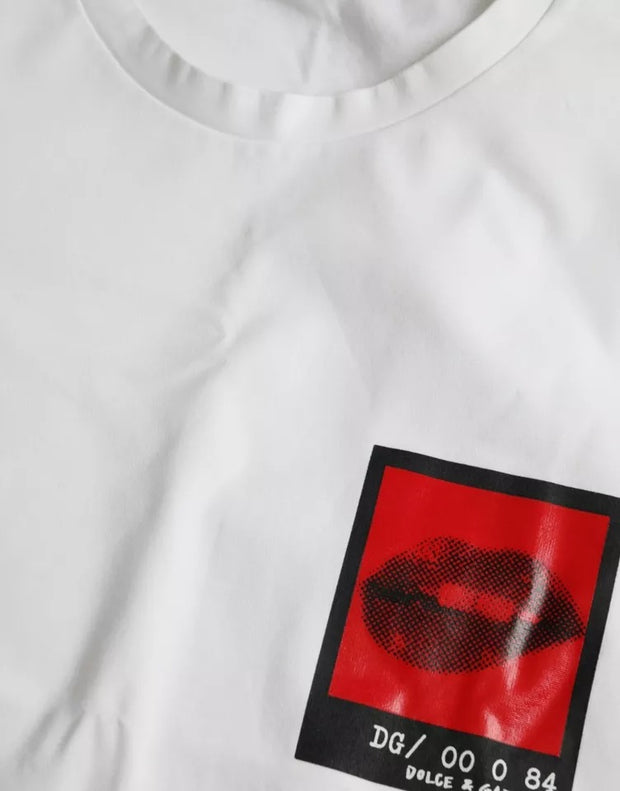 White Red Lips Print Cotton Men T-shirt Dolce & Gabbana