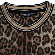 Brown Leopard Print Cotton Crew Neck T-shirt Dolce & Gabbana