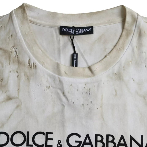 Off White Logo Cotton Crew Neck T-shirt Dolce & Gabbana