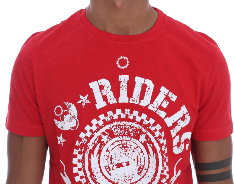 Chic Red 'RIDERS' Motive Crewneck Tee Frankie Morello