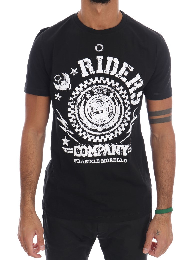 Chic Black Crewneck Tee with 'RIDERS' Motif Frankie Morello