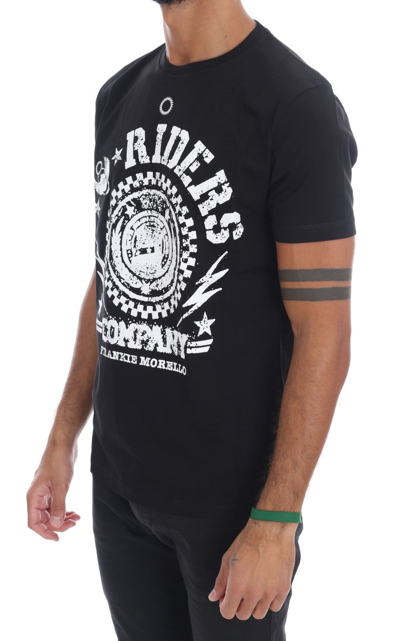 Chic Black Crewneck Tee with 'RIDERS' Motif Frankie Morello