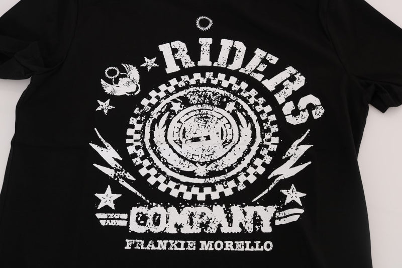 Chic Black Crewneck Tee with 'RIDERS' Motif Frankie Morello