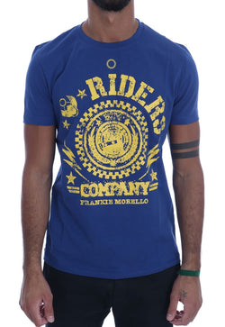 Stylish Blue Riders Motif Cotton Tee Frankie Morello