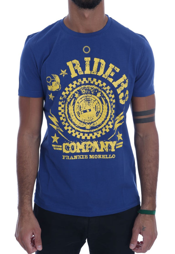 Stylish Blue Riders Motif Cotton Tee Frankie Morello