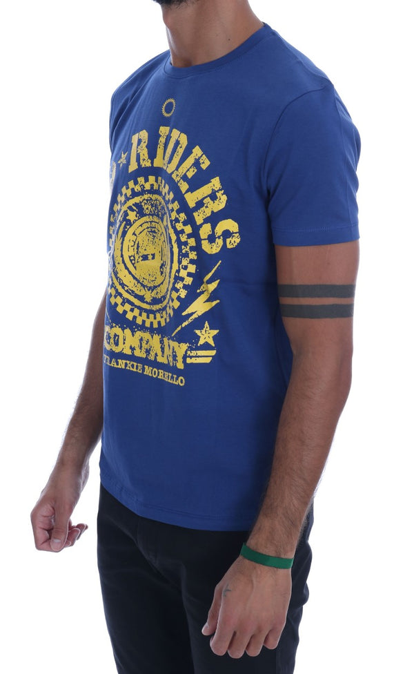 Stylish Blue Riders Motif Cotton Tee Frankie Morello