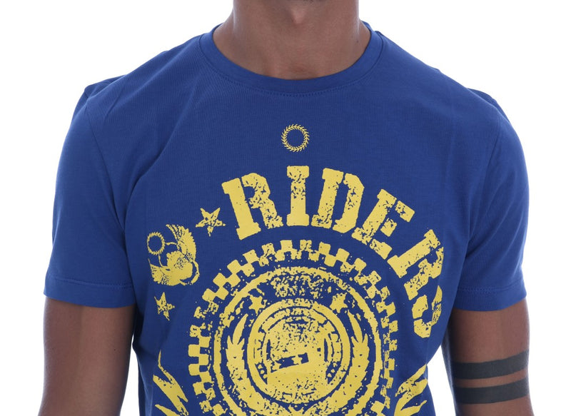 Stylish Blue Riders Motif Cotton Tee Frankie Morello