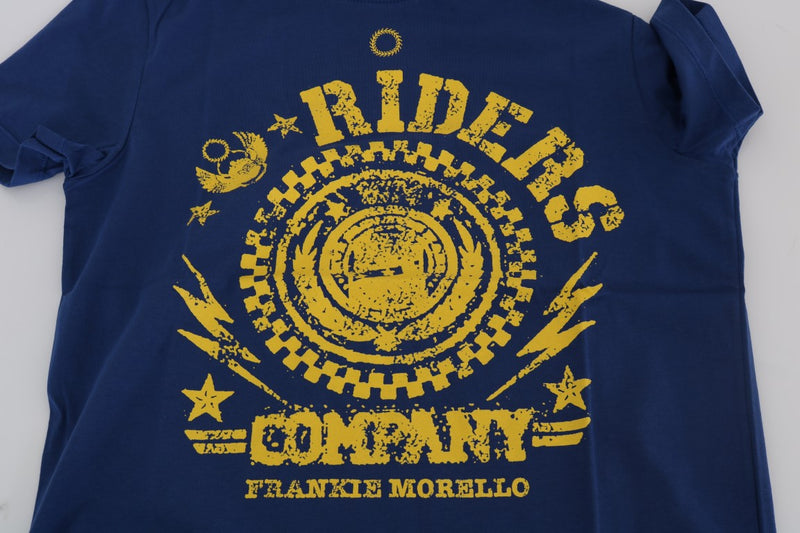 Stylish Blue Riders Motif Cotton Tee Frankie Morello