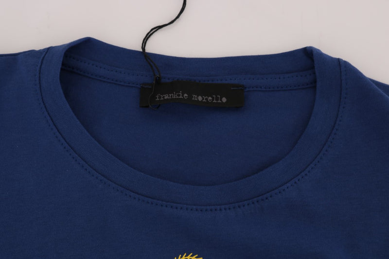 Stylish Blue Riders Motif Cotton Tee Frankie Morello