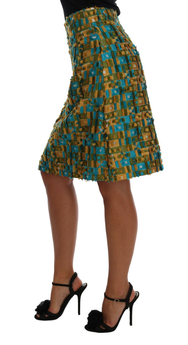 Elegant Green Jacquard High Waist Skirt Dolce & Gabbana