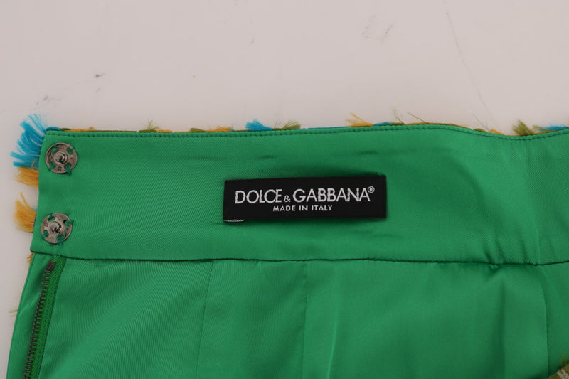 Elegant Green Jacquard High Waist Skirt Dolce & Gabbana