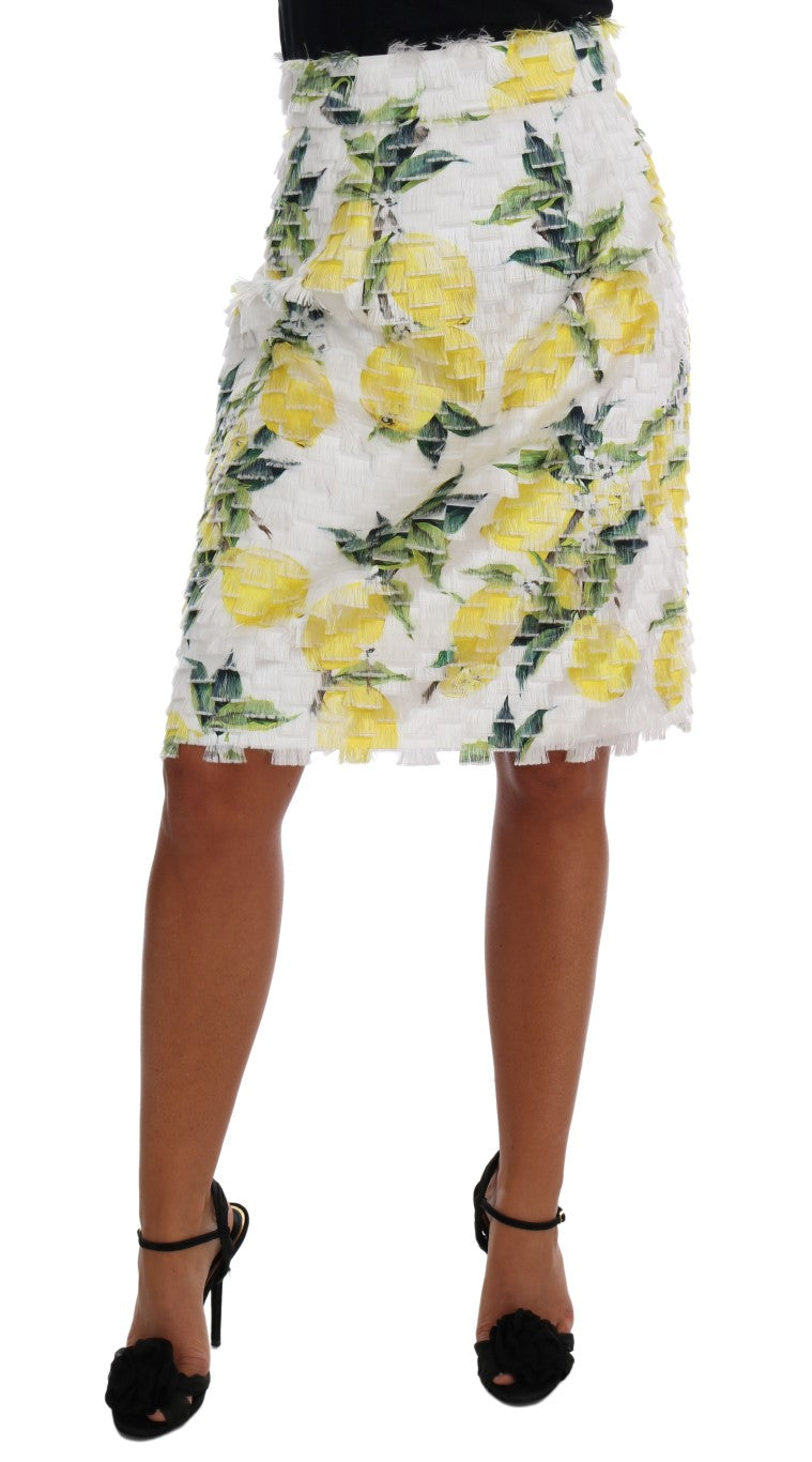 Lemon Print Fringe Pencil Skirt Dolce & Gabbana