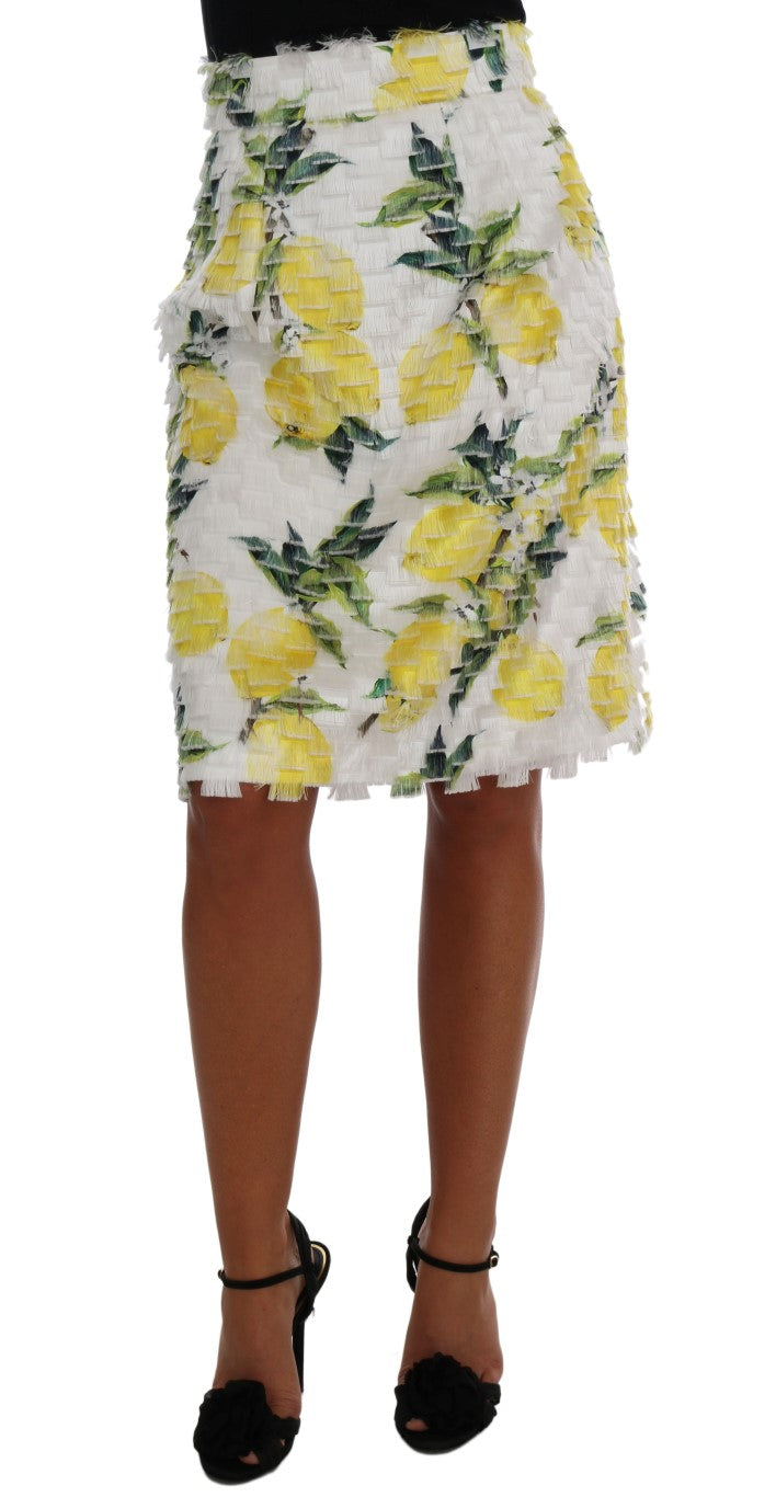 Lemon Print Fringe Pencil Skirt Dolce & Gabbana