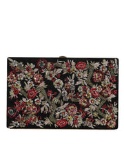 Multicolor Floral Gold Frame Clutch Evening Purse Bag Dolce & Gabbana