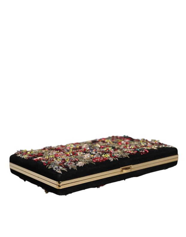 Multicolor Floral Gold Frame Clutch Evening Purse Bag Dolce & Gabbana