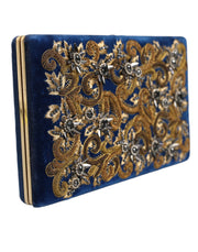 Blue Velvet Gold Frame Clutch Evening Party Purse Bag Dolce & Gabbana