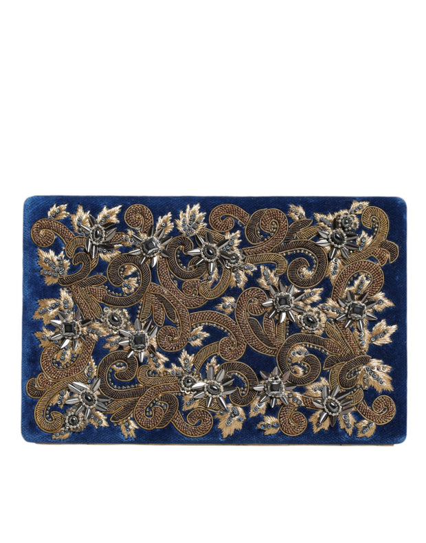 Blue Velvet Gold Frame Clutch Evening Party Purse Bag Dolce & Gabbana