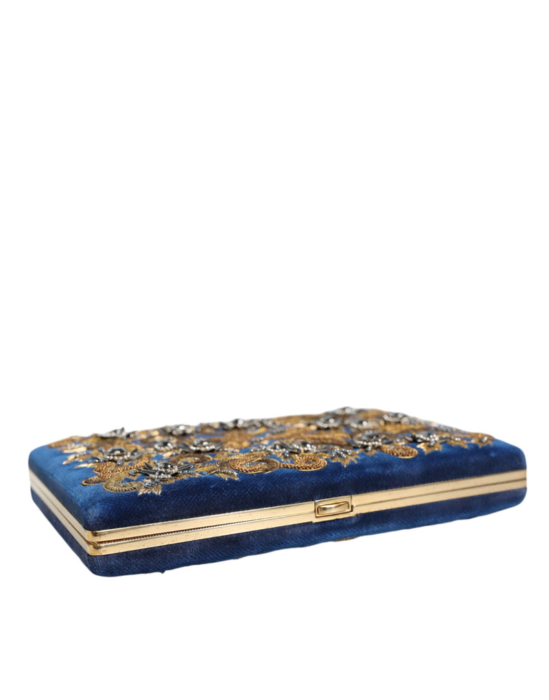 Blue Velvet Gold Frame Clutch Evening Party Purse Bag Dolce & Gabbana