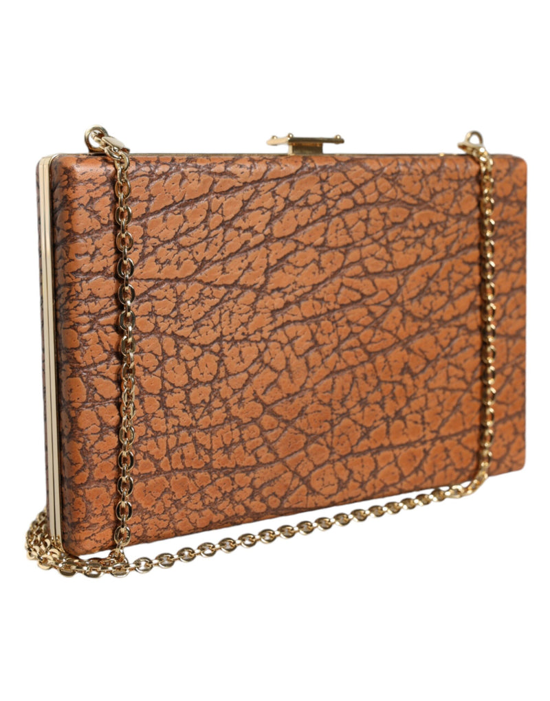 Brown Leather Gold Frame Clutch Mini Crossbody Bag Dolce & Gabbana