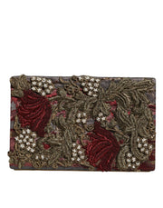 Maroon Gold Floral Jacquard Gold Frame Clutch Evening Purse Bag Dolce & Gabbana