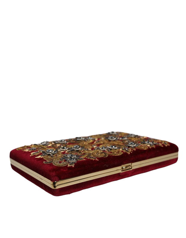 Red Velvet Gold Frame Clutch Evening Party Purse Bag Dolce & Gabbana