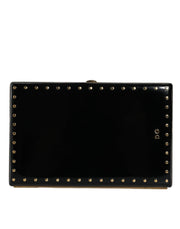 Black Leather Studs Gold Frame Clutch Evening Purse Bag Dolce & Gabbana