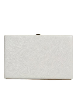 White Leather Gold Frame Clutch Evening Party Purse Bag Dolce & Gabbana