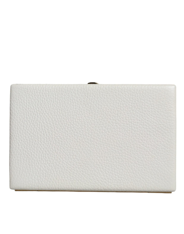 White Leather Gold Frame Clutch Evening Party Purse Bag Dolce & Gabbana