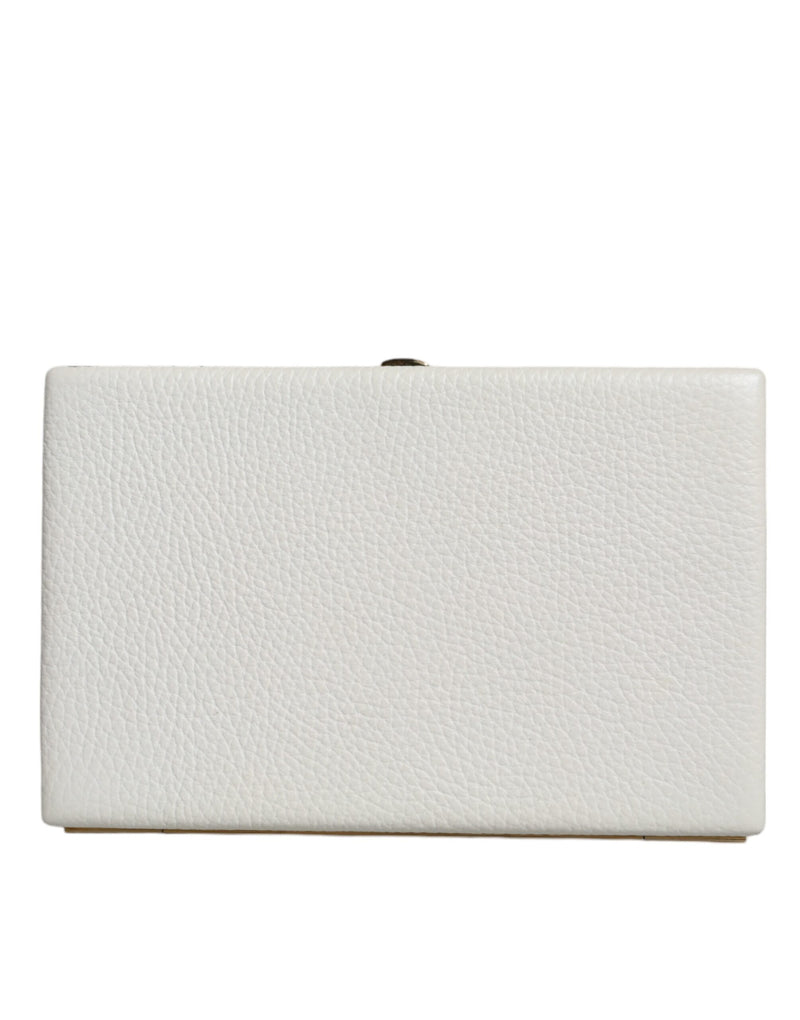 White Leather Gold Frame Clutch Evening Party Purse Bag Dolce & Gabbana