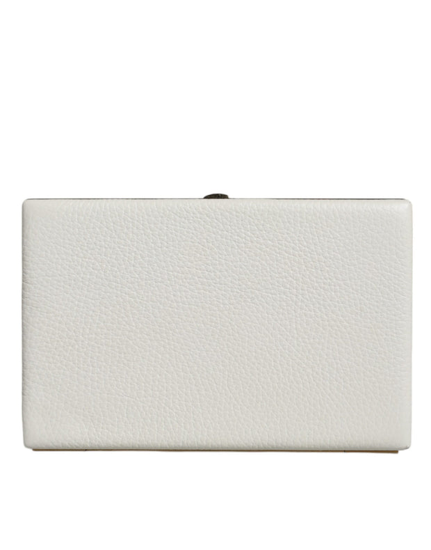 White Leather Gold Frame Clutch Evening Party Purse Bag Dolce & Gabbana