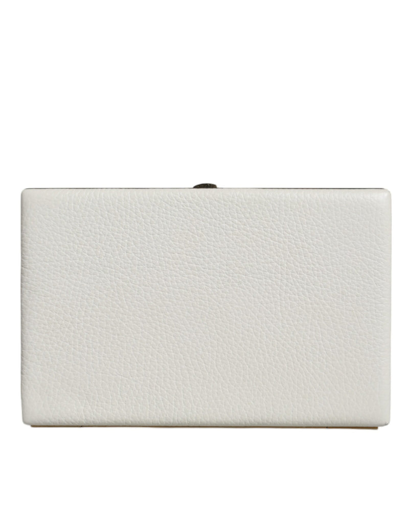 White Leather Gold Frame Clutch Evening Party Purse Bag Dolce & Gabbana