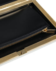 White Leather Gold Frame Clutch Evening Party Purse Bag Dolce & Gabbana