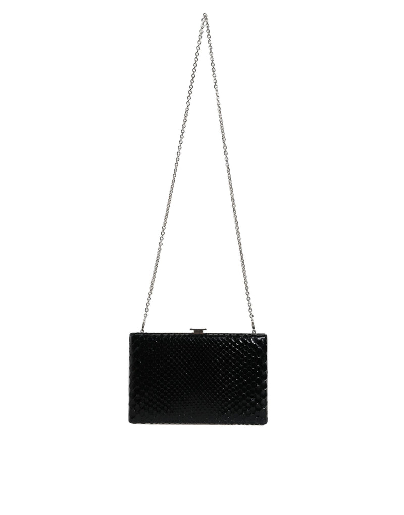 Black Leather Silver Frame Clutch Mini Crossbody Bag Dolce & Gabbana