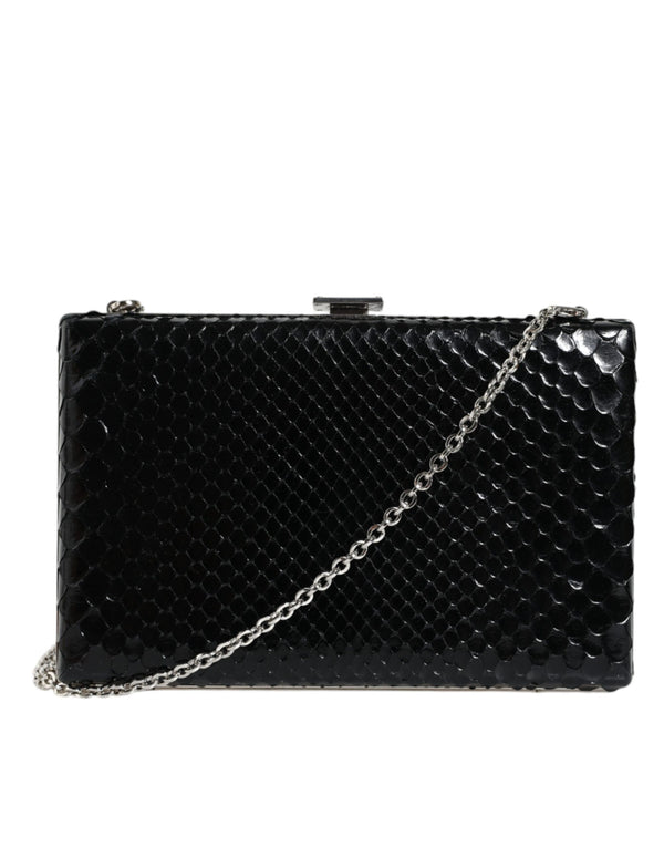 Black Leather Silver Frame Clutch Mini Crossbody Bag Dolce & Gabbana