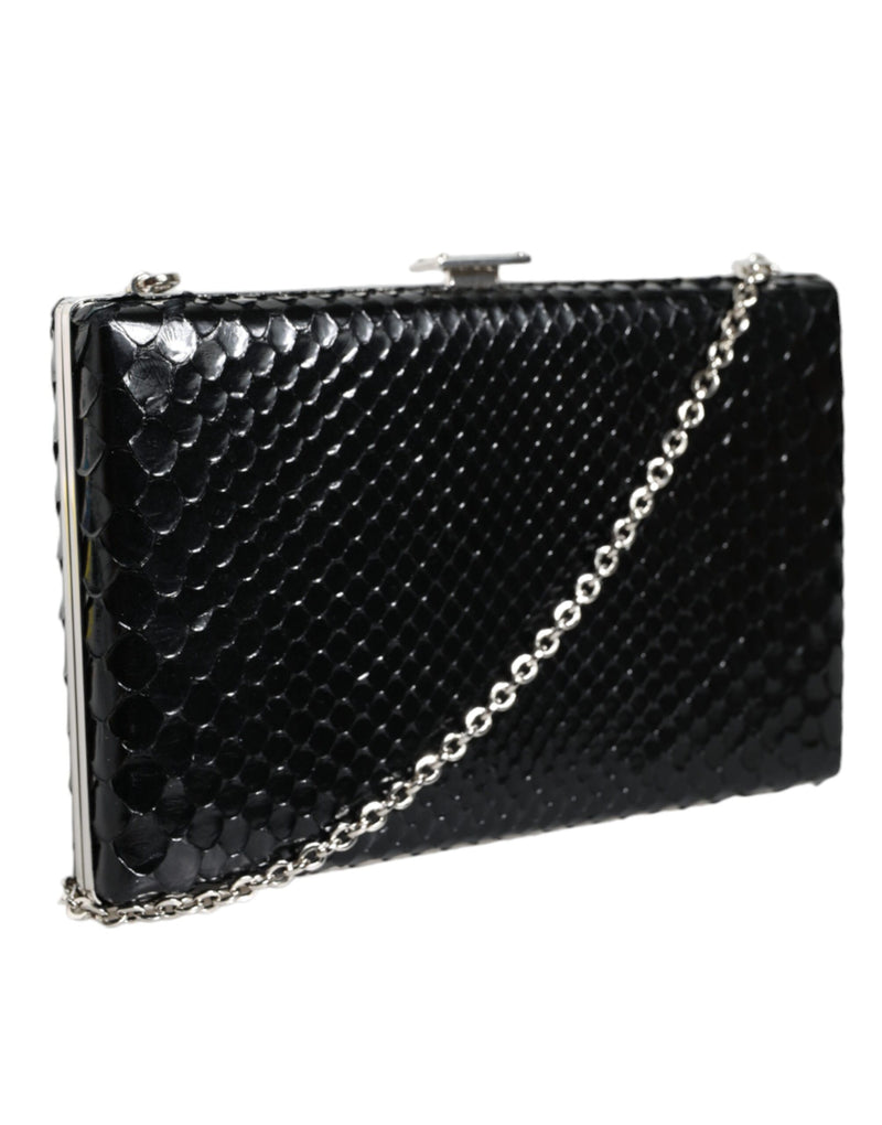 Black Leather Silver Frame Clutch Mini Crossbody Bag Dolce & Gabbana