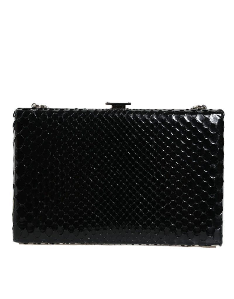 Black Leather Silver Frame Clutch Mini Crossbody Bag Dolce & Gabbana