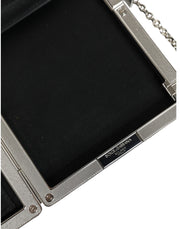 Black Leather Silver Frame Clutch Mini Crossbody Bag Dolce & Gabbana